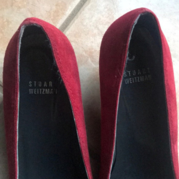 Stuart Weitzman Red Suede Kitten Heel Loafers 8M - Picture 3 of 8